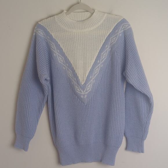 Vintage Knit Tennis Prep Pastel Blue Sweater Women's Size Medium - Picture 9 of 11